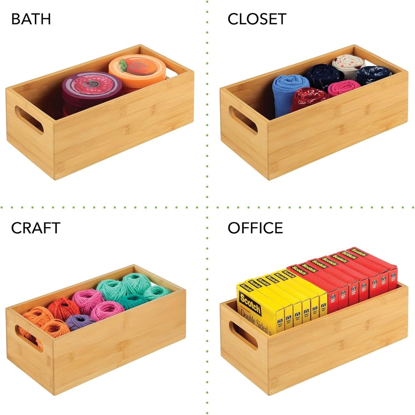mDesign Kitchen Storage Box – Open-Top Bamboo Storage Tray with Handles – Versatile Cupboard Organiser for Shelves, Pantries, Surfaces and Cupboards – Natural