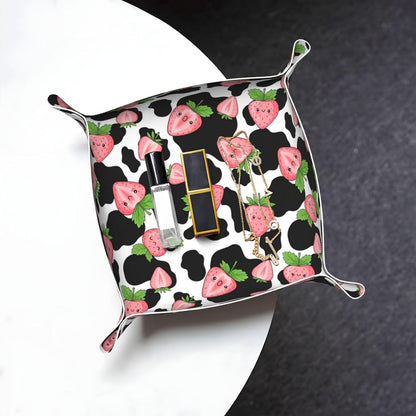 Leather Valet Tray Portable Desk Organizers for Keys Wallet Watch (Pink Rose Cactus Flamingo)
