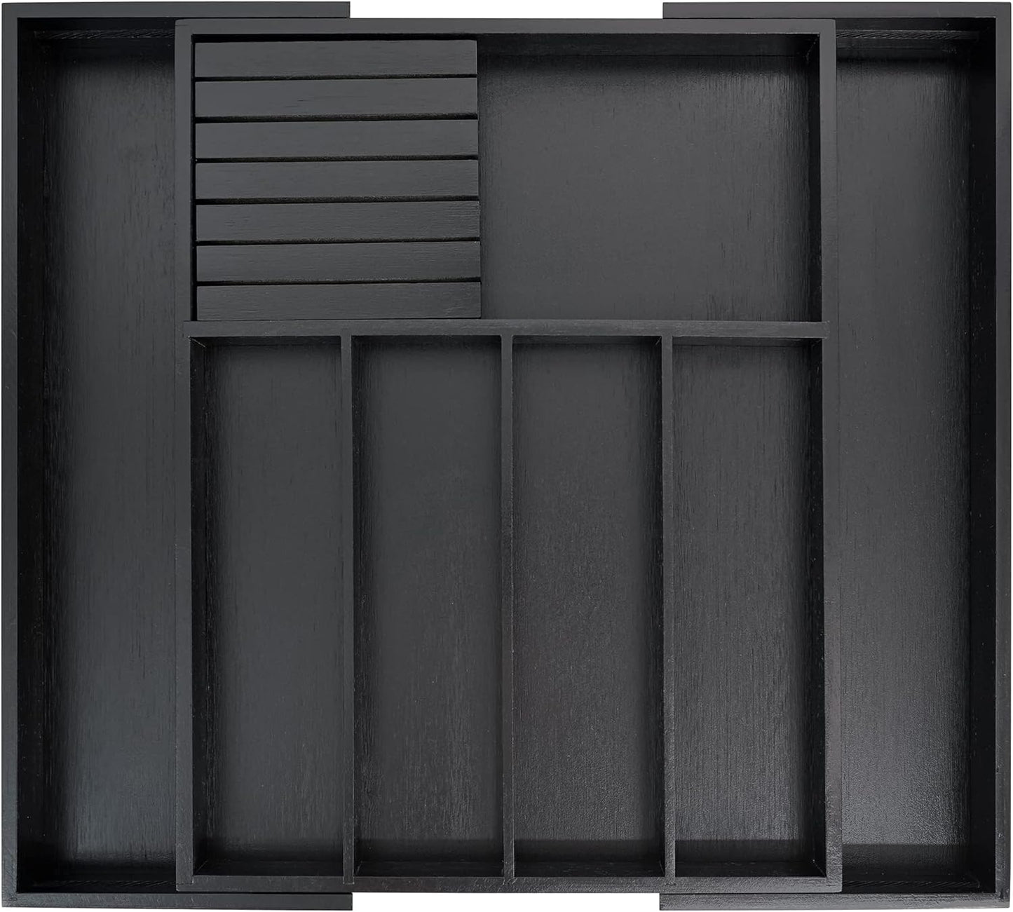 VaeFae Bamboo Silverware Drawer Organizer Kitchen, Expandable Utensil Organizer with Knife Block, Cutlery Tray with Divider, Multifunctional Drawer Organizer