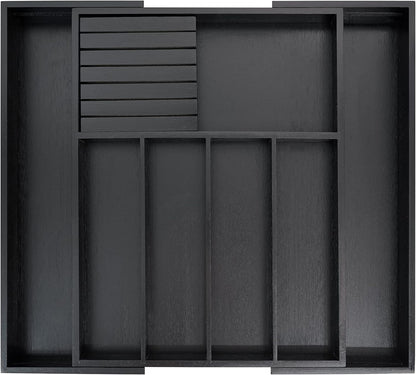 VaeFae Bamboo Silverware Drawer Organizer Kitchen, Expandable Utensil Organizer with Knife Block, Cutlery Tray with Divider, Multifunctional Drawer Organizer