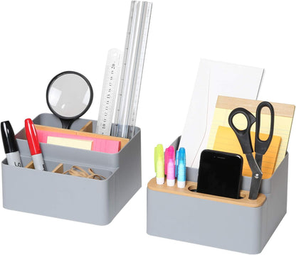 Seville Classics Bamboo Premium Organizer Storage Bins for Kitchen Silverware, Pantry, Closet, Office Desk, Pens, Utensils, Makeup, K Cup, Bamboo, Bag Holder Bin Set (4 Piece)
