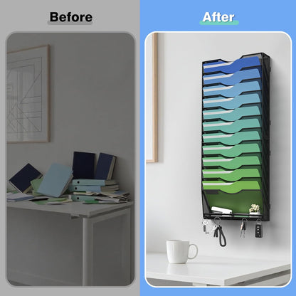 Kuntine.B Wall File Organizer Office Hanging Magazine Holder Wall File Organizer for Office Home (Black, 5 Tier)