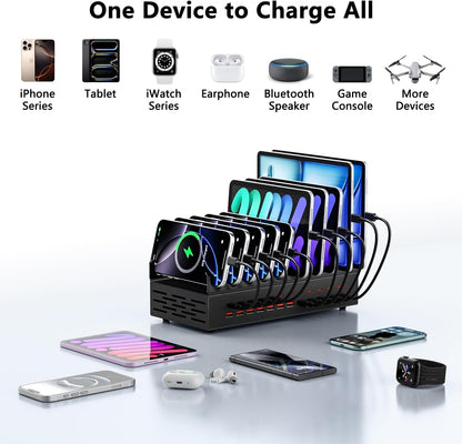 300W Charging Station with 24 Ports,USB Fast Charger for Multiple Devices,Multi Charger Station Organizer Compatible with Smart Power Delivery,Phone,Tablet,Charging Station for Home,Office,School