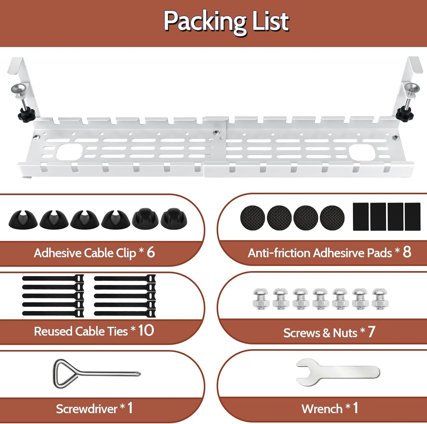 Shikha Cable Management Under Desk, 15.7"-31" Retractable Cable Management Tray, No Drilling Cord Organizer with Clamp for Desk, Under Table Wire Management Tray for Home Office -White