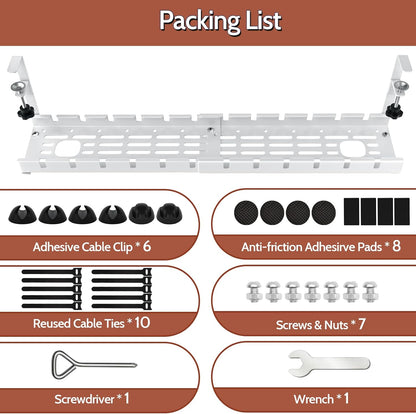 Shikha Cable Management Under Desk, 15.7"-31" Retractable Cable Management Tray, No Drilling Cord Organizer with Clamp for Desk, Under Table Wire Management Tray for Home Office -White