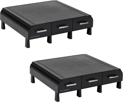 Mind Reader Monitor Stand, Laptop Riser, Desktop Organizer, Storage Drawer, Office, Plastic, 13.5"L x 13"W x 4"H, Black