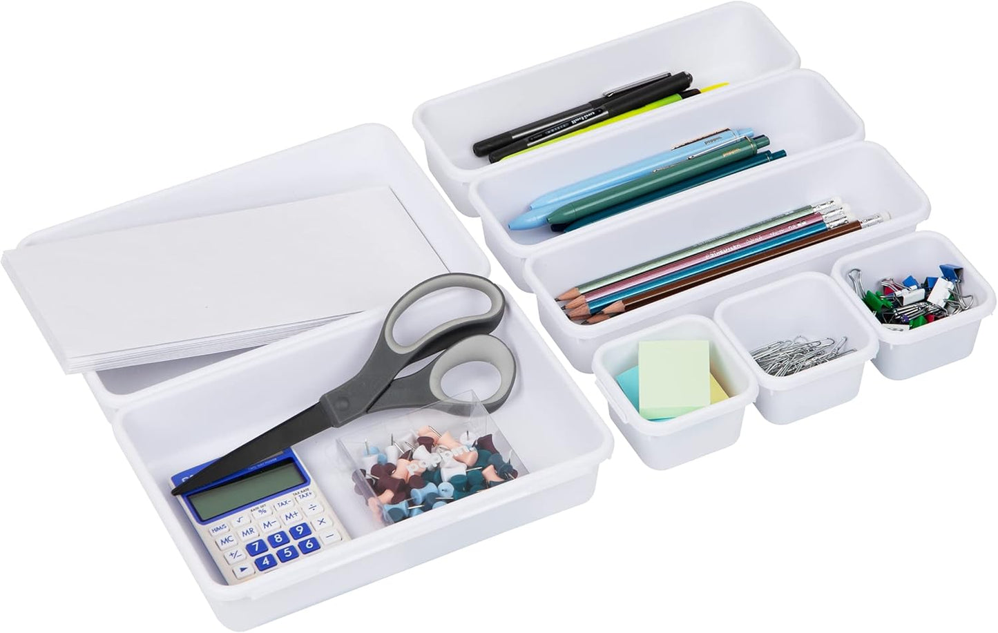 Mind Reader 8-Piece Drawer Organizer Set, Storage Trays for Kitchen, Bathroom, Office, Makeup, Jewelry & More, Junk Drawer Tray, Utensil Holder, Plastic, Clear