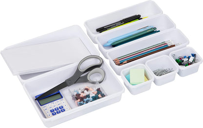 Mind Reader 8-Piece Drawer Organizer Set, Storage Trays for Kitchen, Bathroom, Office, Makeup, Jewelry & More, Junk Drawer Tray, Utensil Holder, Plastic, Clear