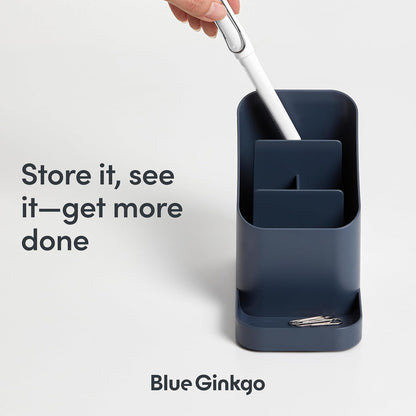 BLUE GINKGO Desk Holder – Korean-Made Office Organizer for Pencils, Pens, Notes, and Desk Supplies (White)