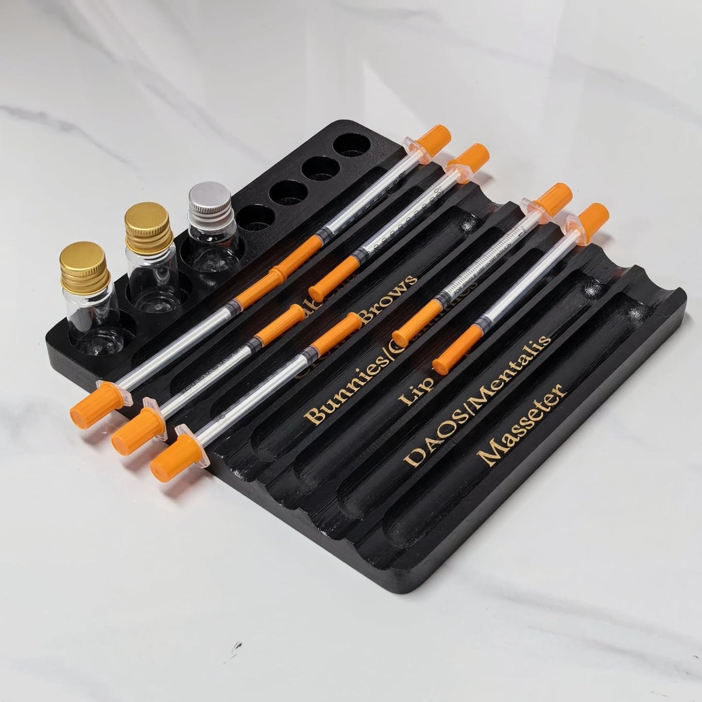 Aesthetic Practitioner Syringe Tray with Vial Holder, Bamboo Vial Holder Syringe Tray for 2-in-1 Combination, Syringe Storage Organizer for Aesthetic Practitioners and Small Vial Racks