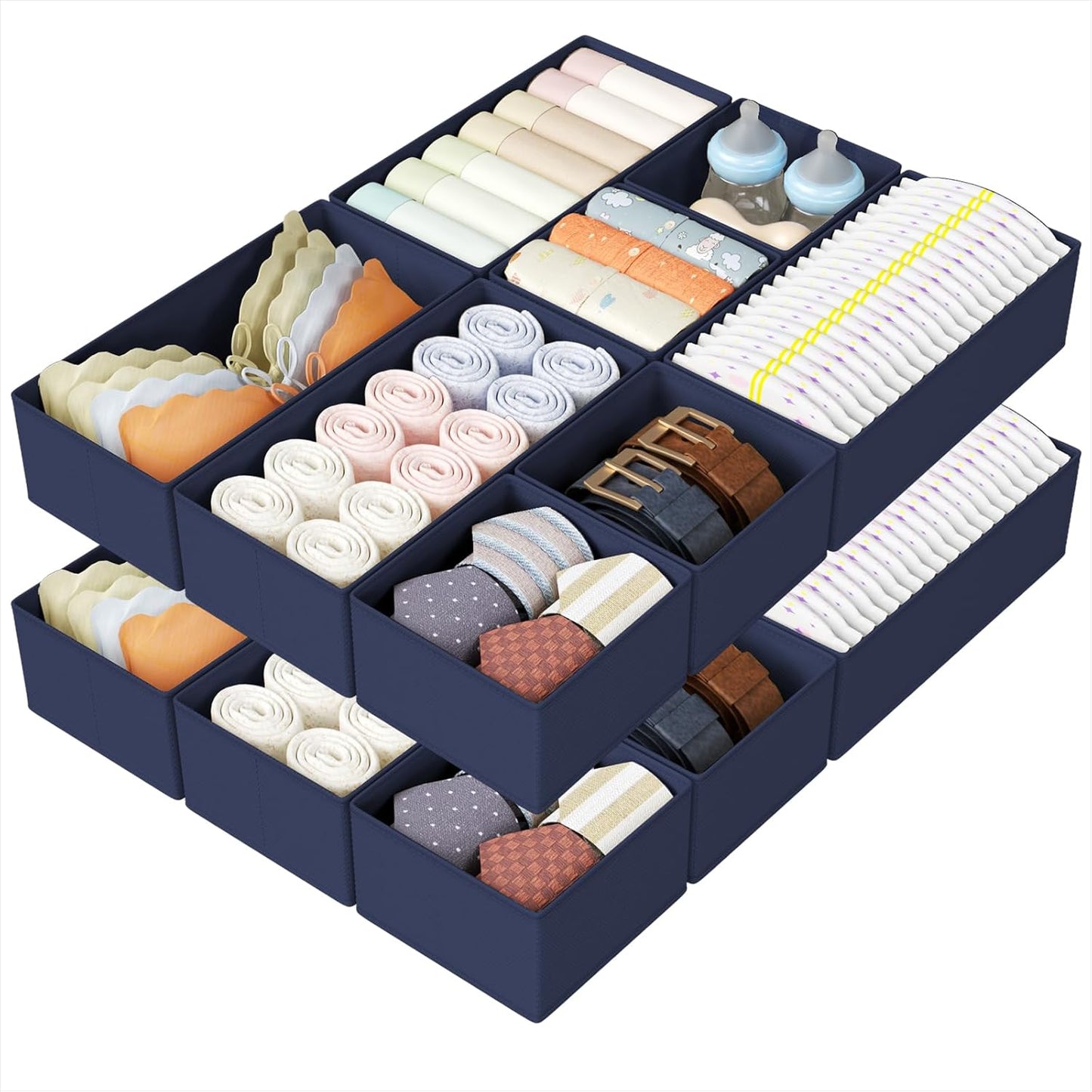 DIMJ Drawer Organizers Clothes, Dresser Organizer Bins for Baby Clothes,Underwear and Sock, Fabric Closet Organization and Storage Boxs, Drawer Dividers for Nursery, Clothing, Tie - 4 Pack, Beige
