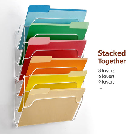 DINGHUO Acrylic Hanging Wall File Folder Organizer for Desk, Clear 3 Tier Document Paper Magazine Holder for Home, Office Organization, School - 1 Pack