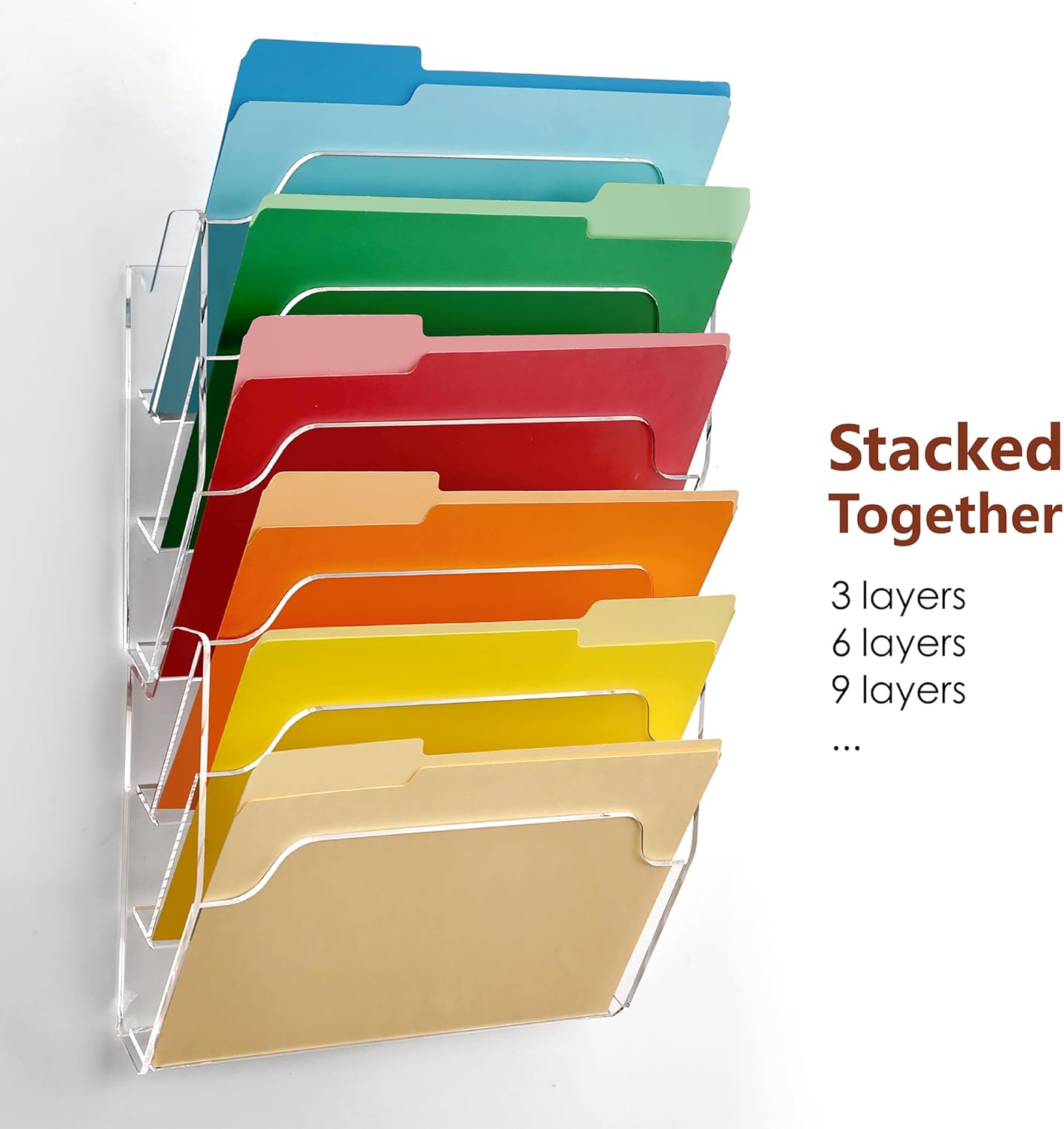 Wall Hanging File Folder Organizer for Desk, 3-Tier Acrylic Magazine Rack Wall Mount File Holder, Clear Paper Document Office Organizer - 1 Pack