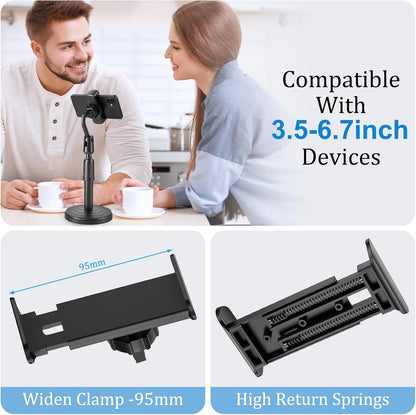 Cell Phone Holder, Height and Angle Adjustable Cell Phone Holder, Universal Holder for Leisure, Business, Office, Home, Compatible with 3.5-6.7 Inch Devices, (Black)