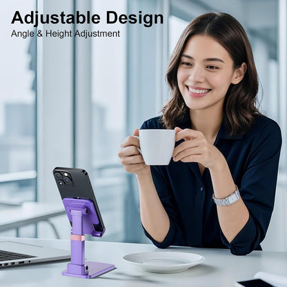 Phone Stand for Desk Cellphone Holder Height Angle Adjustable Stands, Anti-Slip Base, Compact Design for iPhone Android Devices,Black,1Pack