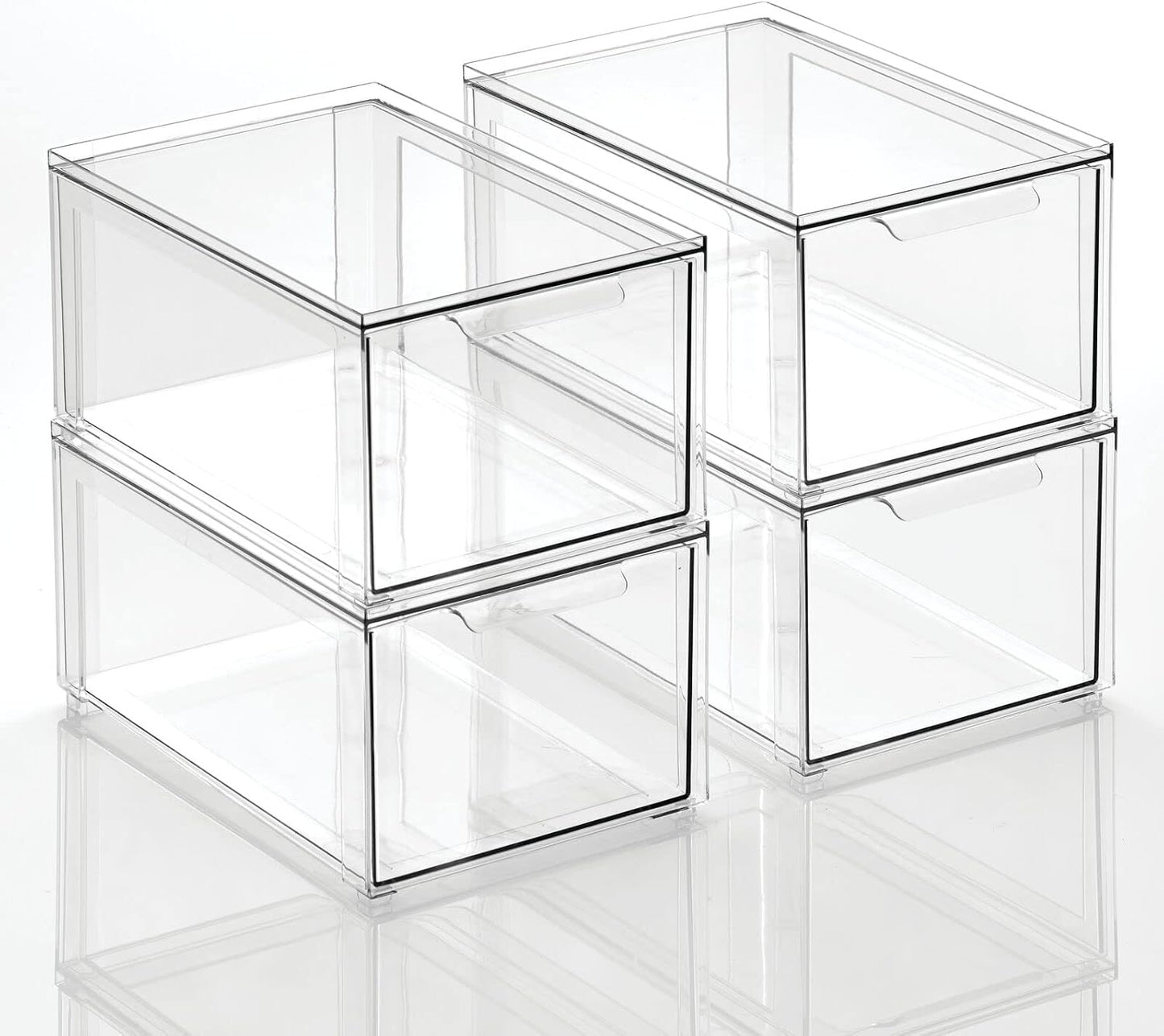 mDesign Plastic Stackable Closet Storage Organizer Bin Containers with Front Pull Drawer for Cabinet, Desk, Shelf, Cupboard, or Dresser Organization - Lumiere Collection - Clear