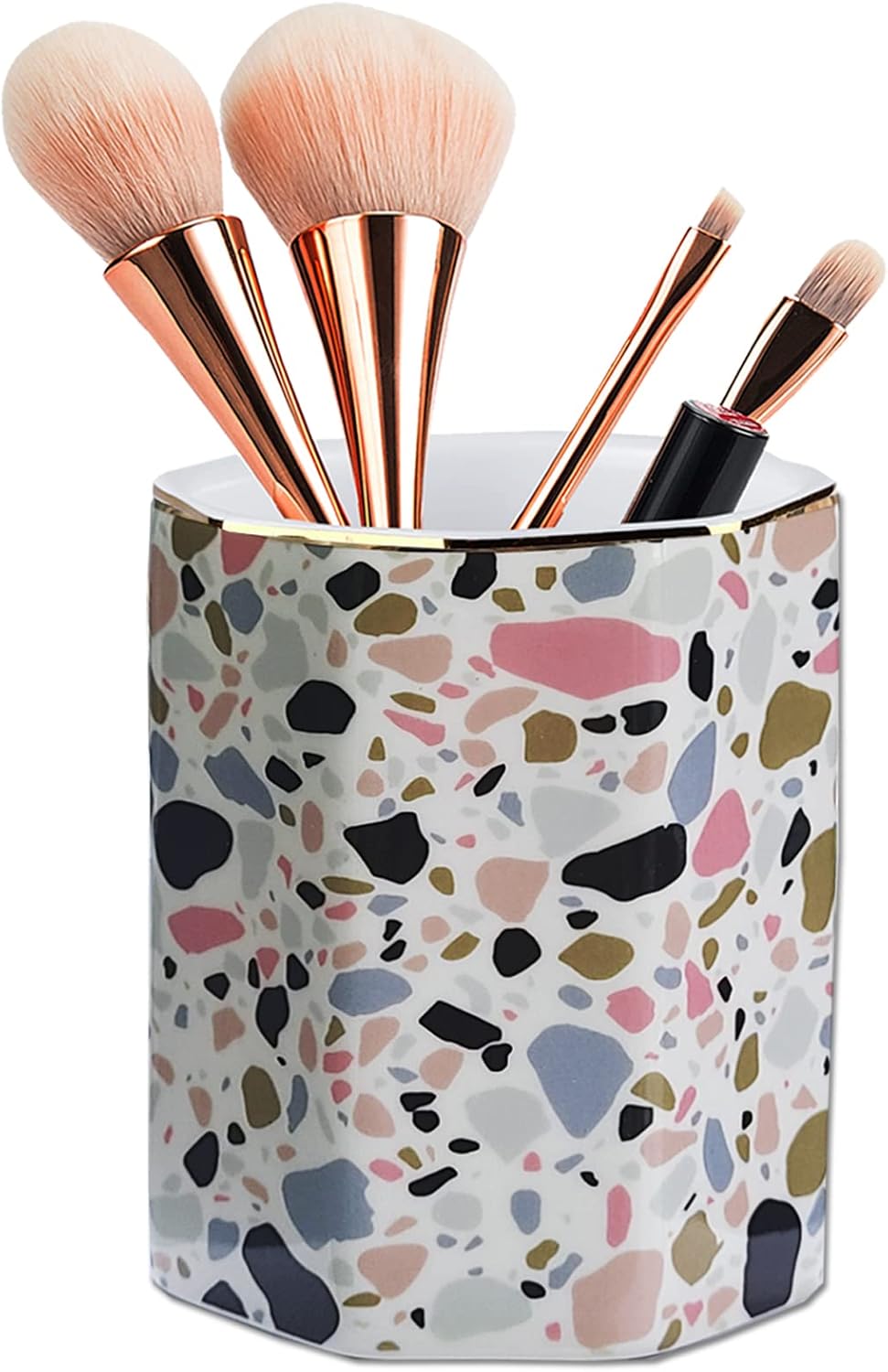 Pencil Holder for Desk Organizer,Ceramic Writing Utensil Storage Organizer Aesthetic Floral Pattern Pen Holder Pen Cup Makeup Brush Holder Creative Gift for Desktop Supplies,School Life Blue
