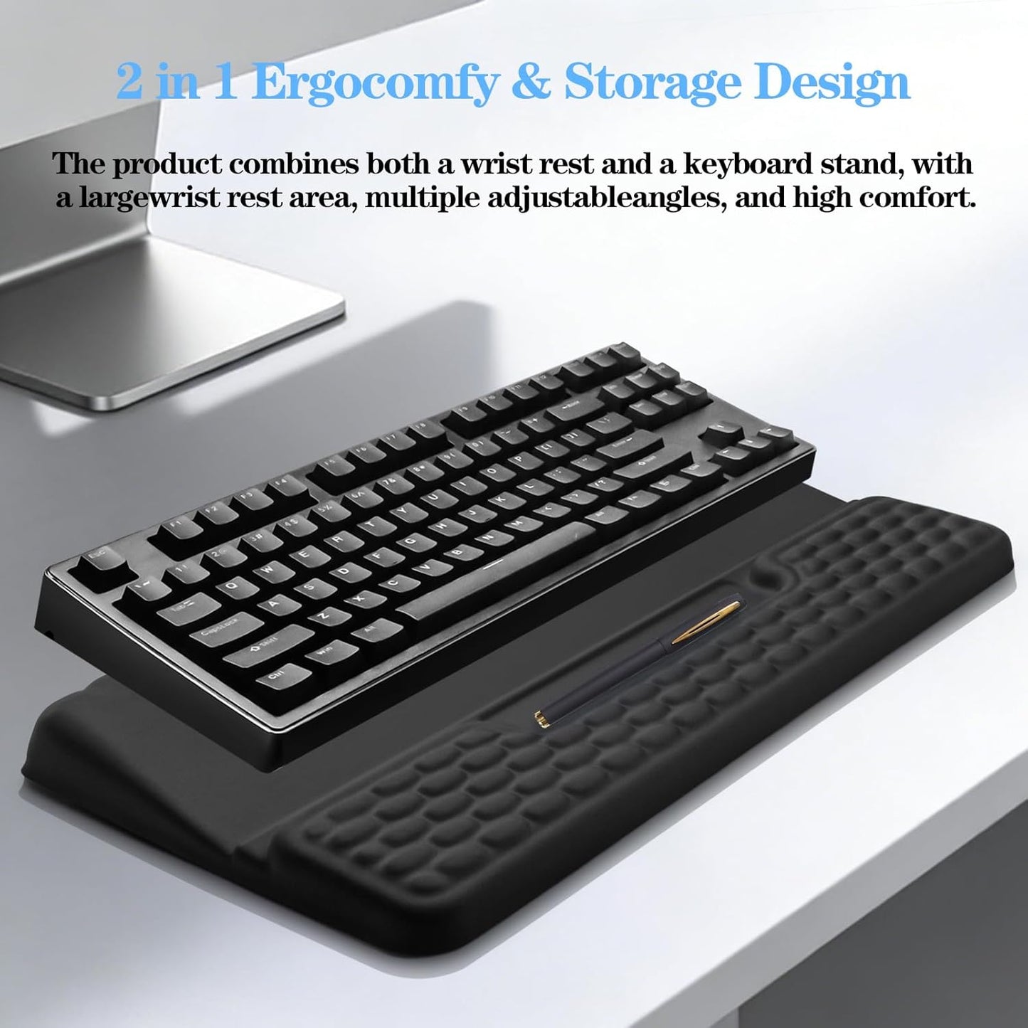 Computer Keyboard Stand Pad with Wrist Rest, Ergonomic Comfy Tilted Keyboard Stand Riser Holder Pad for Office Home (Black)