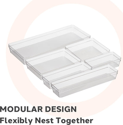 Oggi Set of 5 Clear Drawer Organizers - (1) 3x6.25, (2) 3x9.5, (2) 3x12.5 - Ideal for Organizing Kitchen Drawers, Office, Desk, Silverware, Kitchen Utensils, Cosmetics and Bathrooms