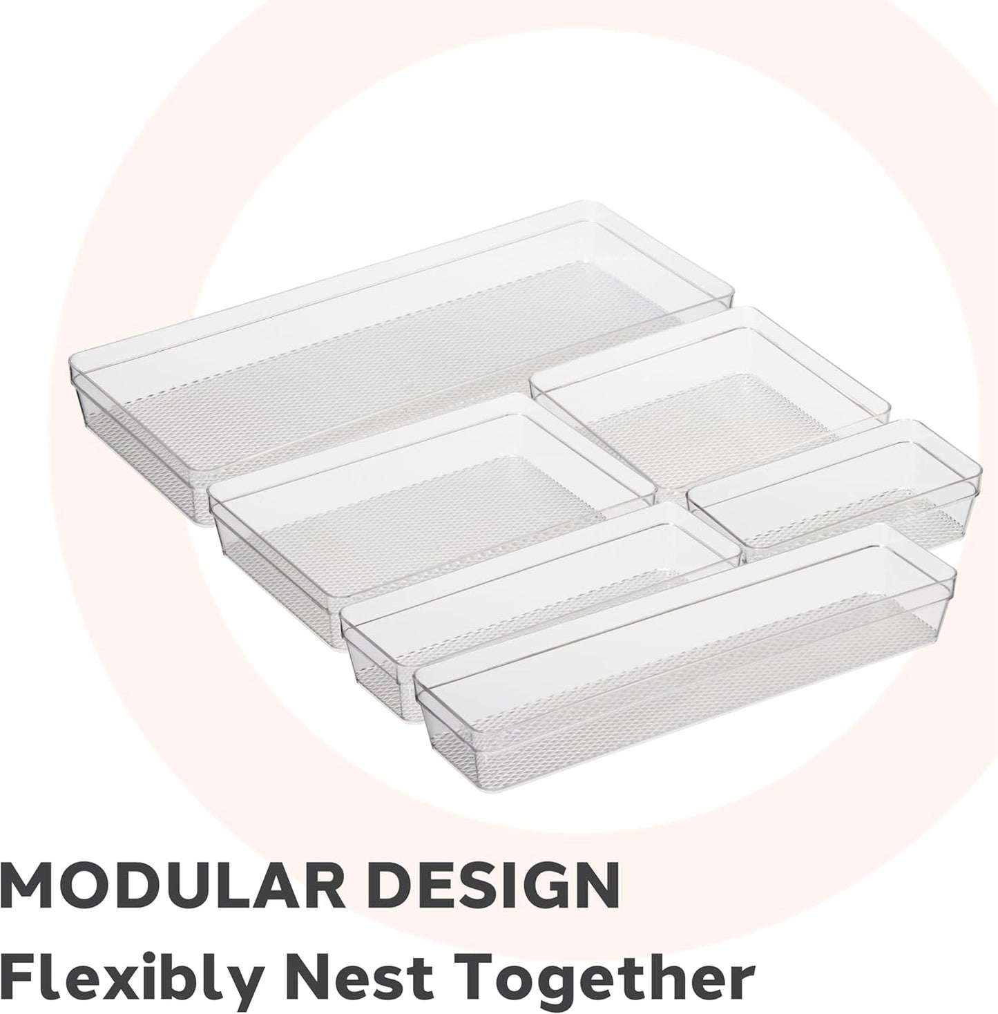 Oggi Clear Drawer Organizer - 3" X 9.5" (Set of 6) - Ideal for Organizing Kitchen Drawers, Office, Desk, Silverware, Kitchen Utensils, Cosmetics and Bathrooms