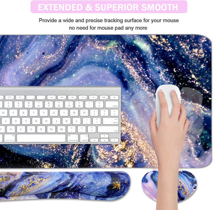 4-in-1 Large Mouse Pad, Keyboard Wrist Rest Pad & Wrist Support Mousepad Set, Extended Desk Pad Waterproof Desk Mat for Home Office Study Game