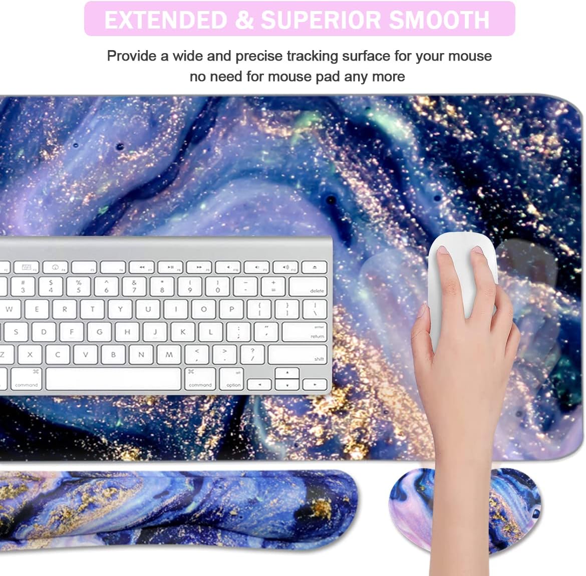 4-in-1 Large Gaming Mouse Pad, Keyboard Wrist Rest Pad & Wrist Support Mousepad Set, Extended Desk Pad Waterproof Desk Mat for Home Office Study Game-Black