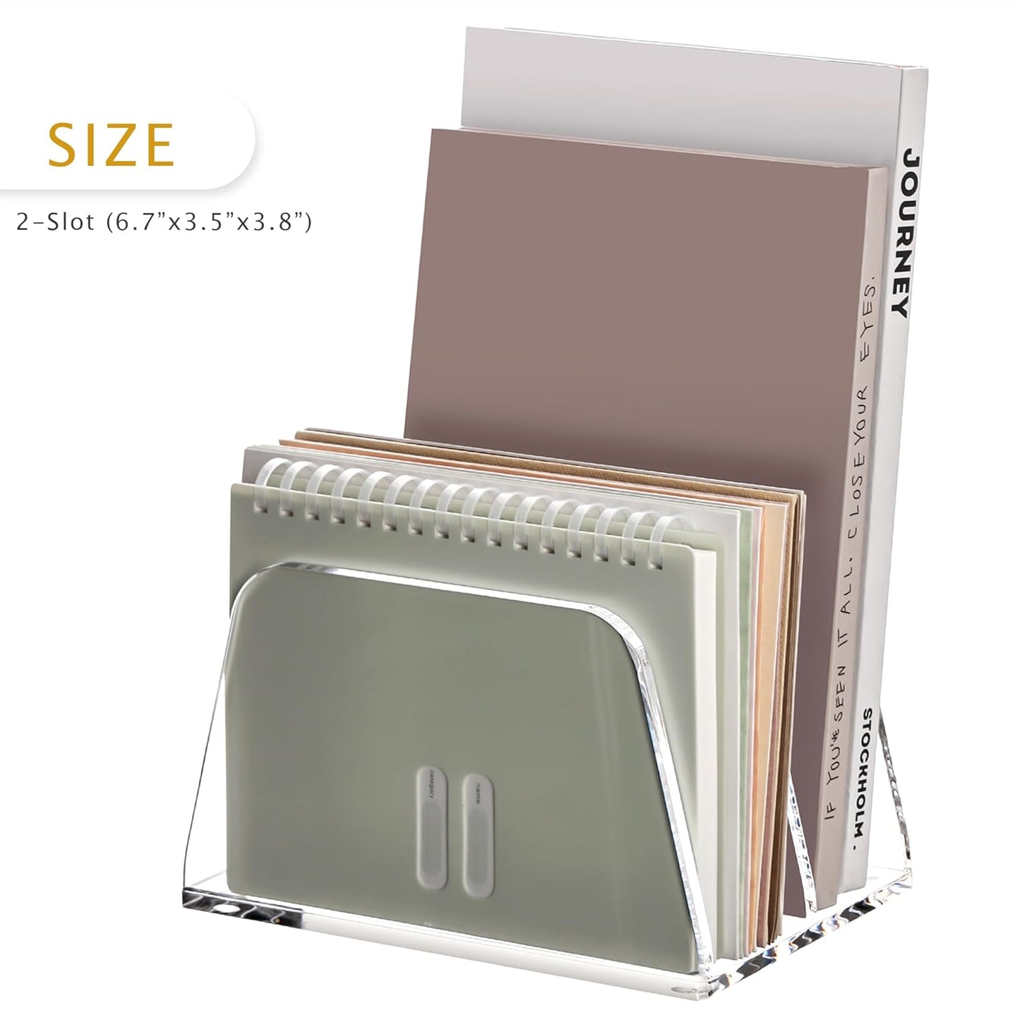 SANRUI Acrylic Mail Organizer, 2-Slot Clear Paper Letter Sorter Mini Desk Organizer, Sleek Office Desk File Holder for Mail, Bills, Notebooks 6.7"x3.5"x3.8"