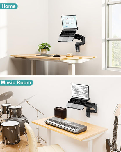 MOUNT PRO Laptop Wall Mount, 2-in-1 Monitor Wall Mount with Vented Tray for 11-17" Notebook/13-32 Computer Screen, Full Motion Adjustable Laptop Holder Stand, Gas Spring Laptop Arm Holds 4.4-22 lbs