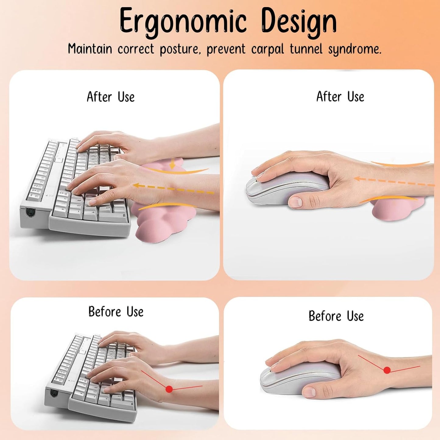 Keyboard Wrist Rest Mouse Wrist Support Set, Cloud Keybroad Wrist Rest Pad with Non-Slip PU Base, Memory Foam Wrist Rest for Pain Relief Computer Laptop Gaming Home Office, White