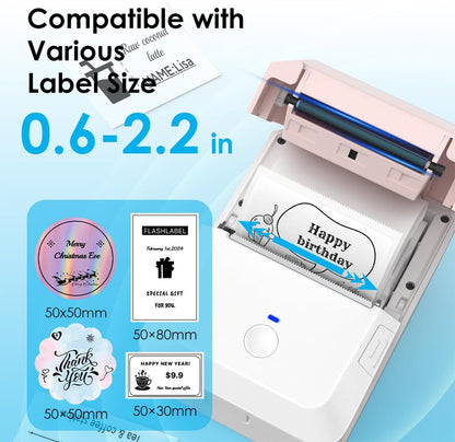 KNAON 2-inch Label Maker Machine with Tape, Portable Thermal Sticker Maker with 230 Labels, Wireless App & Bluetooth Connectivity for Home,Office,Business & School - Compact Label Machine, Pink