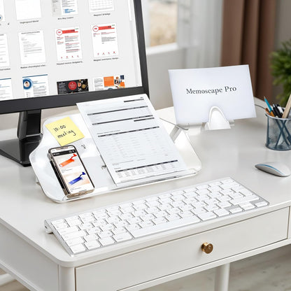 MemoScape PRO Adjustable in-Line Document Copy Holder for Desk - Help Boost Productivity and Reduce Neck Strain - Paper Holder Stand for Desk - Office & Home Organization Accessory - White