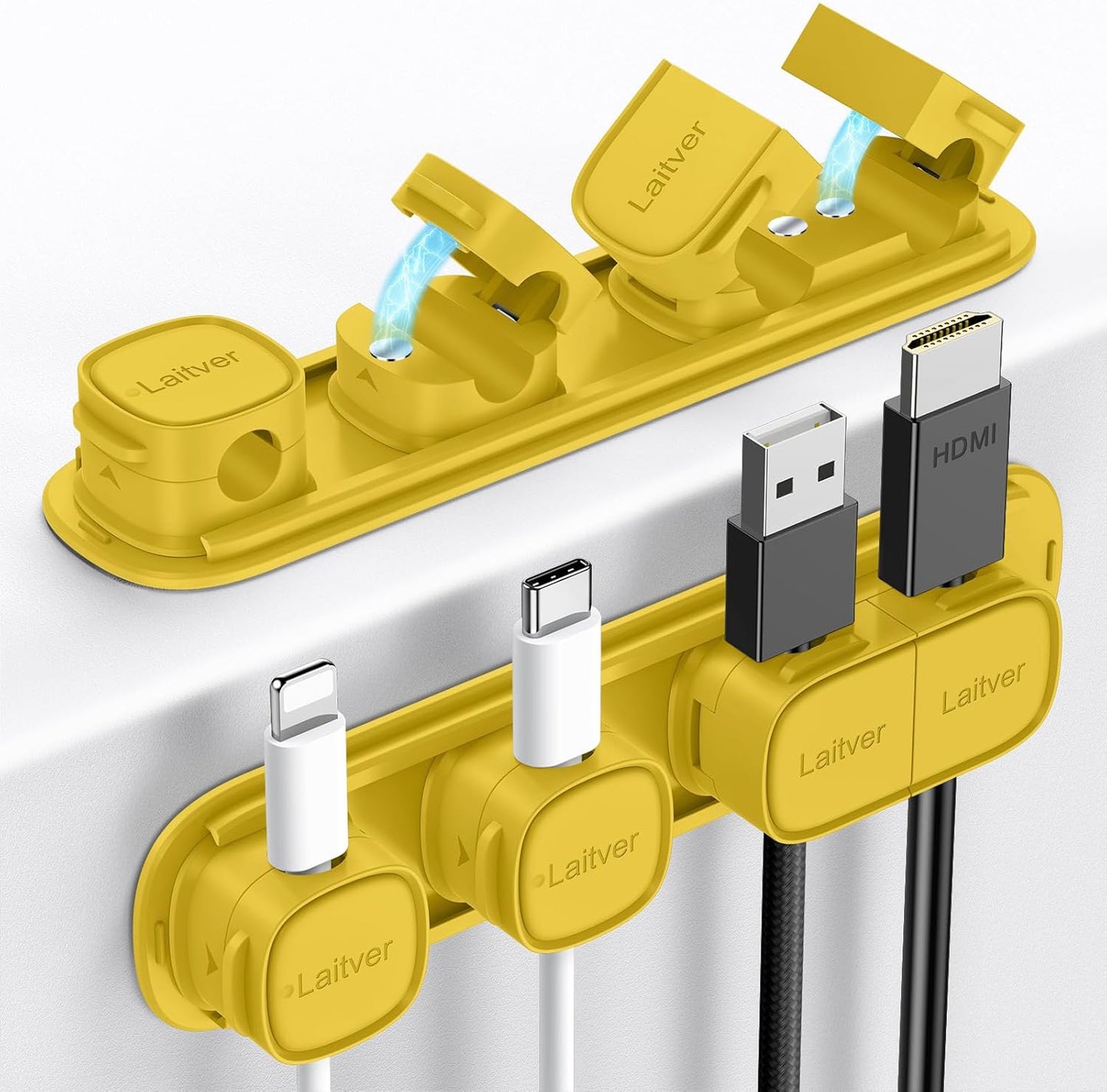 6 Pack Magnetic Cable Clips [1s Open/Lock], Laitver Cord Organizer Holder Strong Adhesive Desk Cable Management- Organize Charging Cords Neatly for Home, Office, Car,Desk, Nightstand