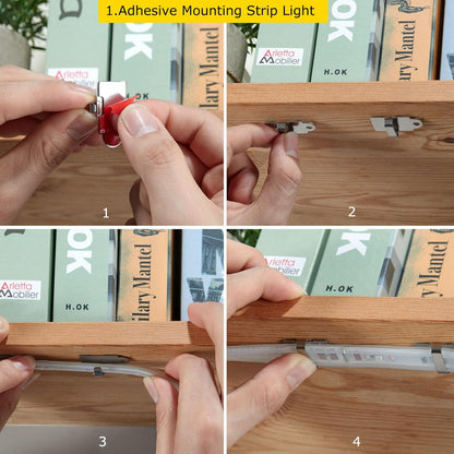 Threetwofour 100 Pack Double Installation LED Strip Light Mounting Bracket Self Adhesive LED Clips Only use for Width 8-10mm/0.31-0.39in Height<2.8mm/0.11in Indoor LED Strip Light with 102PCS Screws