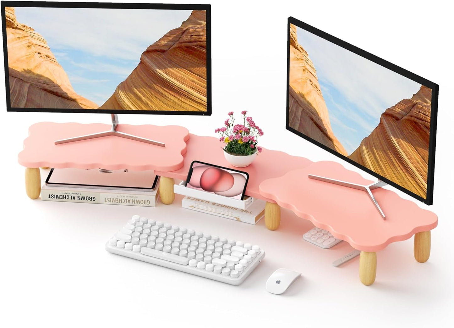AFOOYO Monitor Stand Riser,31.5-Inch LED Light Wood Computer Monitor Stand with Adjustable Acrylic Legs,Desk Accessories Desktop Organizer Stand for, Computer,Laptop,Printer,PC TV Screen Riser,Black