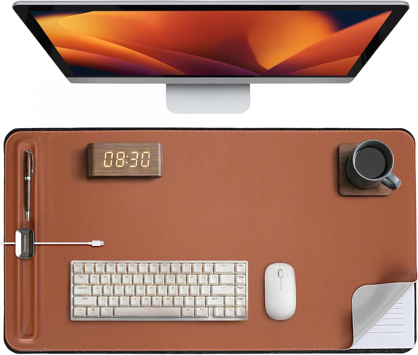 Desk Mat – Double-Sided Vegan Leather & Felt | Built-In Magnetic Cable Organizer & File Storage | Premium Workspace Pad for Office, Gaming & Creative Professionals-（Green）