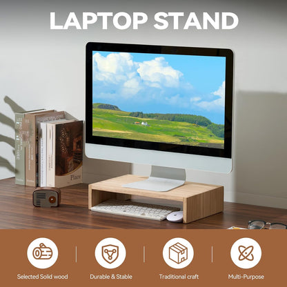 KIRIGEN Monitor Stand Wooden - Desk Stand Wood for Computer/Laptop/TV Printer - Monitor Arms & Stands Desk Riser for Office Desktop Workspace Organizers Platforms Stands (39,Dark Brown)