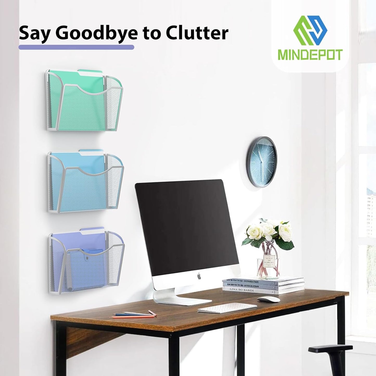 MINDEPOT Wall File Organizer,Hanging Wall Mounted File Folder Binder Holder Mail Organizer for Office,Home and School Supplies
