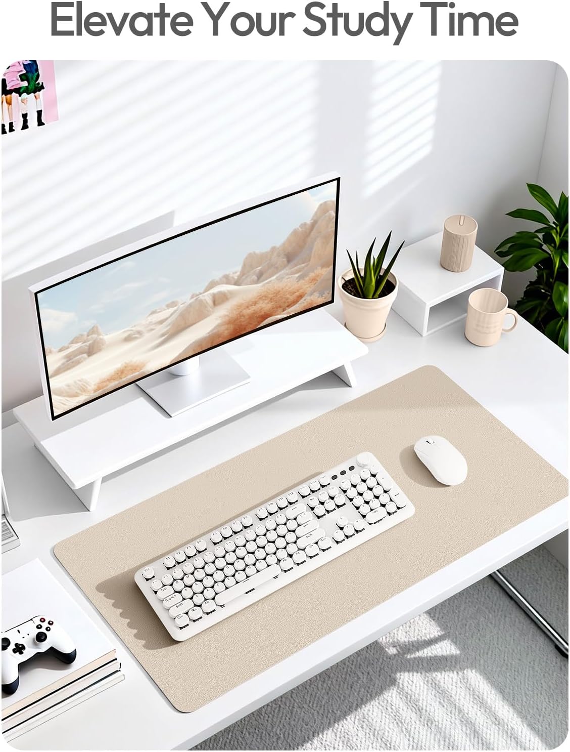 YSAGi Leather Desk Protector, Office Mat, Large Mouse Mat, Non-Slip PU Leather Blotter, Laptop Pad, Waterproof Writing Pad for Office and Home (Light Pink, 23.6" x 13.8") - Colors A