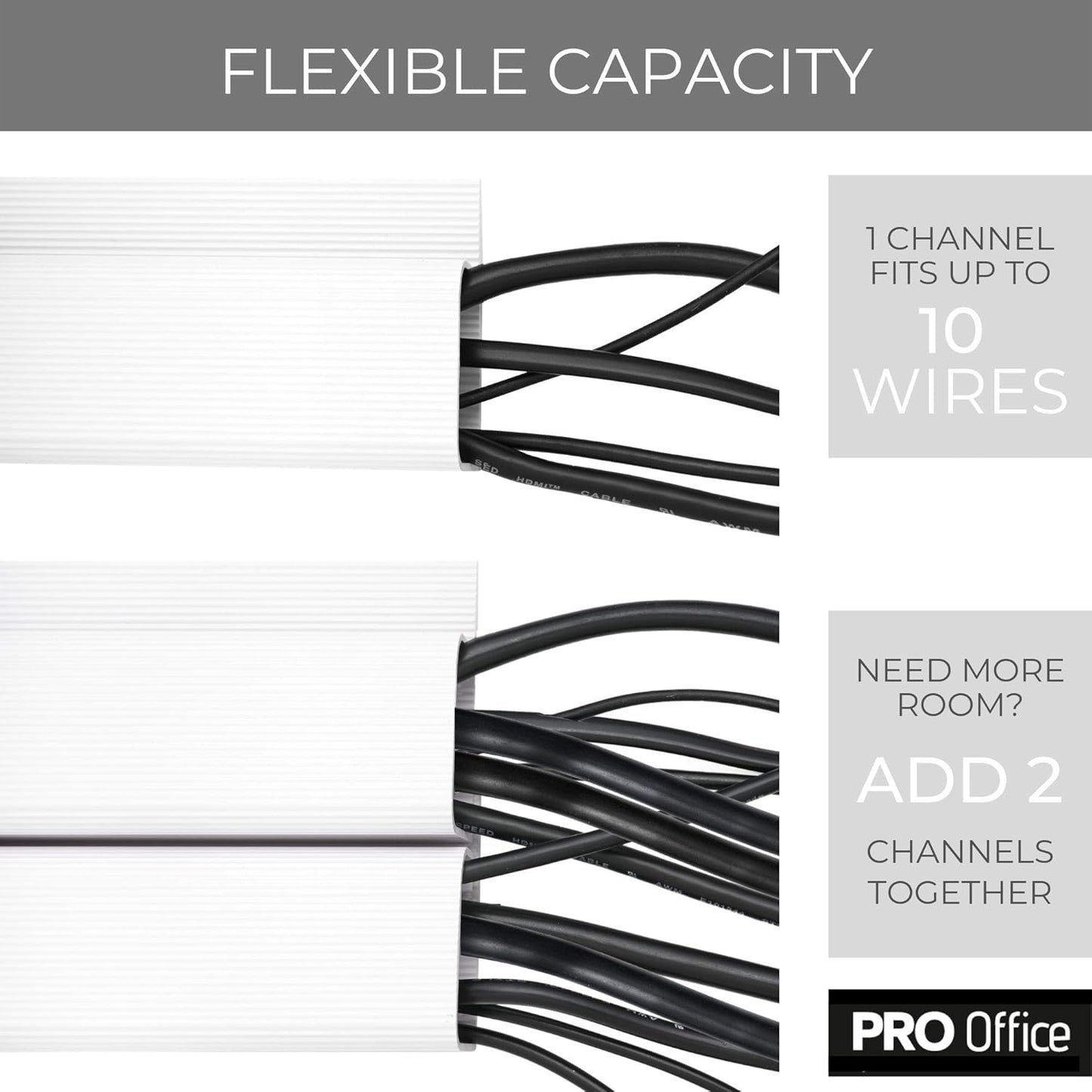 Cable Management ProOffice 96in J Channel Cable Raceways - 6X 16in Black No Screw/No Drill Computer Cord Organizer - Cable Channels for Wire Management Under Desk with Adhesive