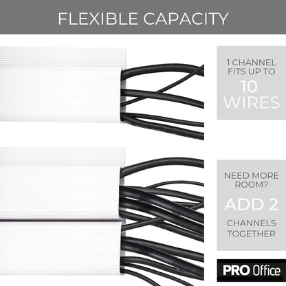 Cable Management ProOffice 96in J Channel Cable Raceways - 6X 16in Black No Screw/No Drill Computer Cord Organizer - Cable Channels for Wire Management Under Desk with Adhesive