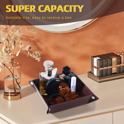 Valet Tray for Men Women 2 Pack - PU Leather Travel Catchall Tray Organizer - Desk Bedside Nightstand Storage Box for Jewelry Key Phone Remote Controller Wallet Watch Glasses Readers -White