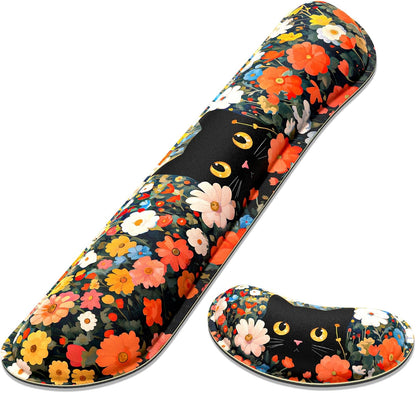 Dapesuom Enlarge Keyboard Wrist Rest, Memory Foam Wrist Cushion for Desk Mats Support, Cute Pain Relief Keyboard Mouse Pad Rests Set with Non-Slip Base for Gaming Laptop Office Computer, Green Leaf