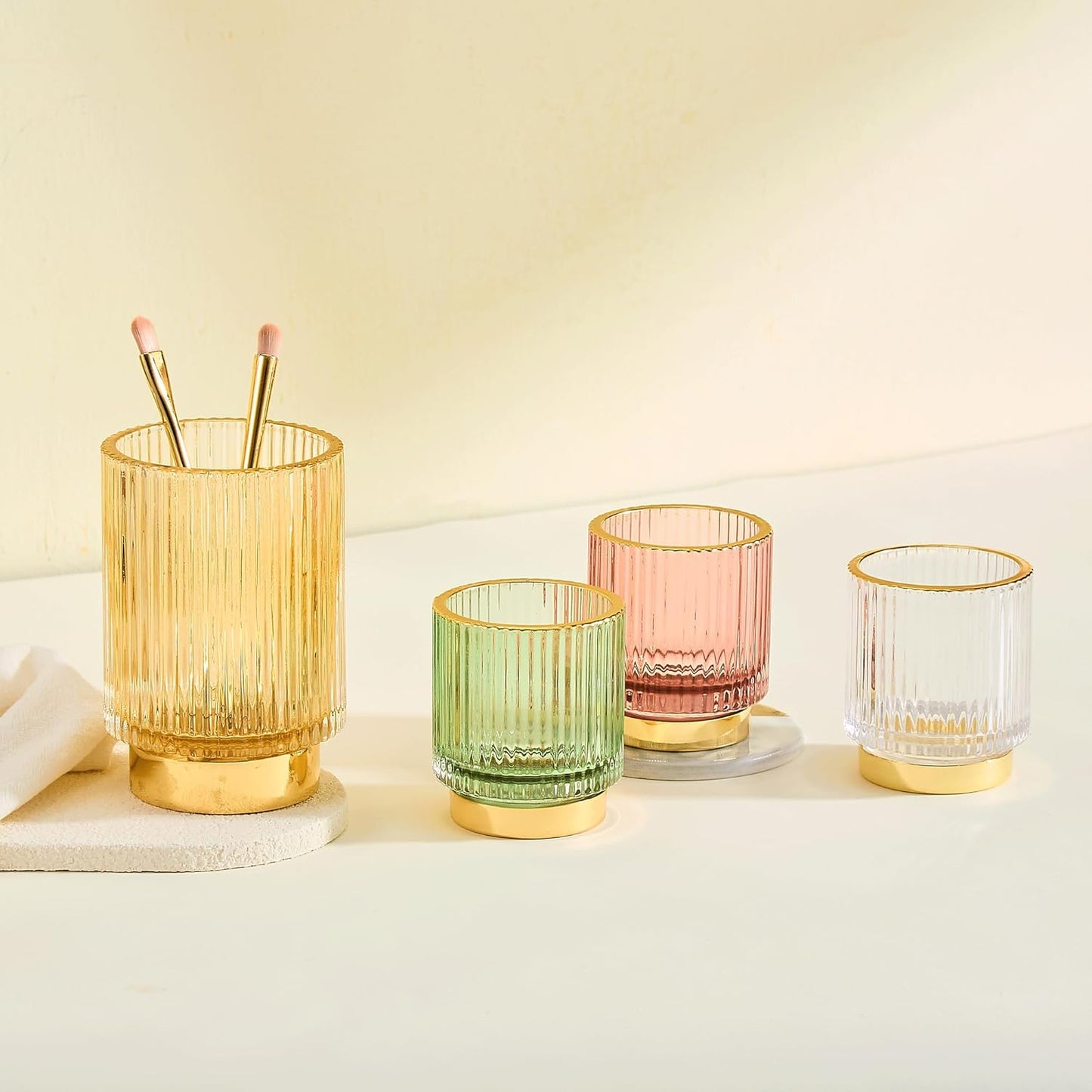 Makeup Brush Holder Organizer,Toothbrush Holders,Desk Pen Pencil Holder,Multifunctional Vintage Glass Brush Cup（L/Green/A3-6-US）