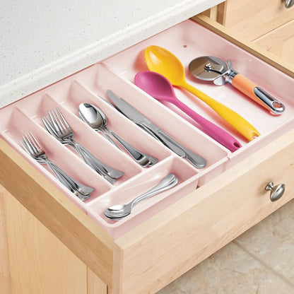 mDesign Adjustable, Expandable Plastic Kitchen Cabinet Drawer Storage Organizer Tray - for Storing Organizing Cutlery, Spoons, Cooking Utensils, Gadgets - 2" High - Clear