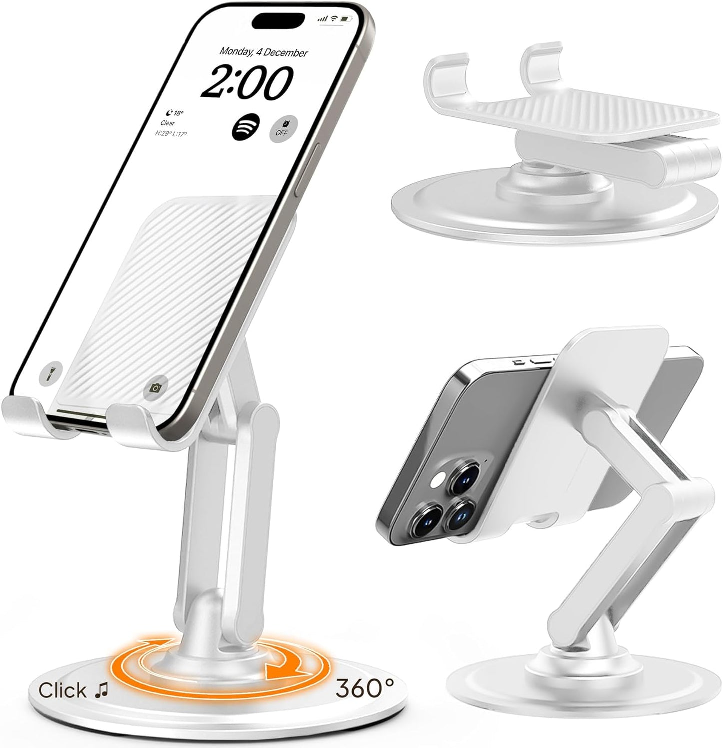 COOPER 360° Stand, Rotating Cell Phone Stand for Desk | Sturdy Metal Base, Foldable, Portable | Cell Phone Holder for Desk (Piano Black)
