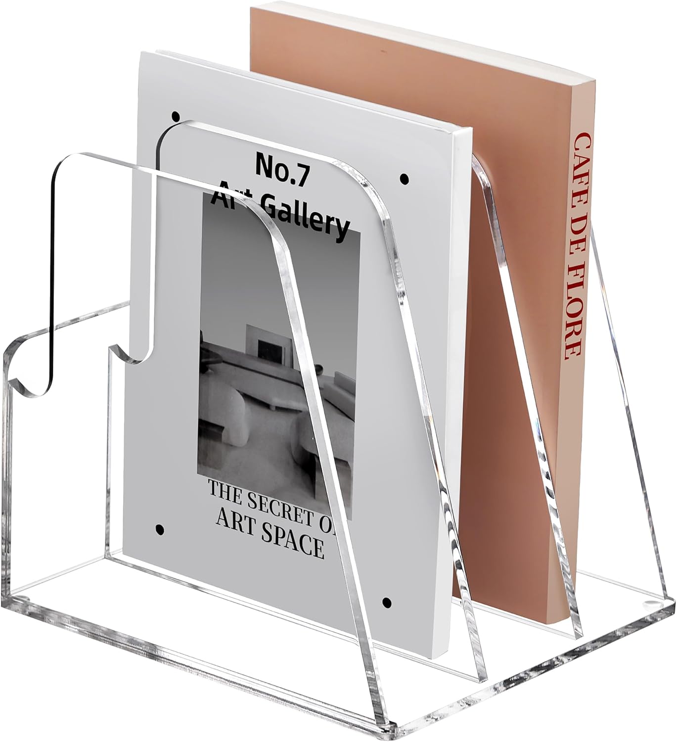 SANRUI Acrylic File Organizer, Clear Magazine File Holder Desk Organizer for Office Organization and Storage with 5 Vertical Compartments, Desktop Bookshelf for Home Office Organization