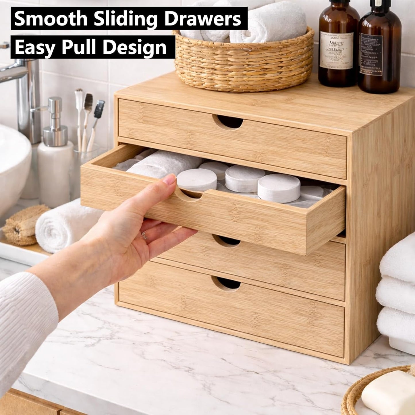 Neando Bamboo Desk Organizer with 2 Drawers, Wooden Countertop Drawers Organizer, Tabletop Storage Organization Box for Office & Home, No Assembly Needed