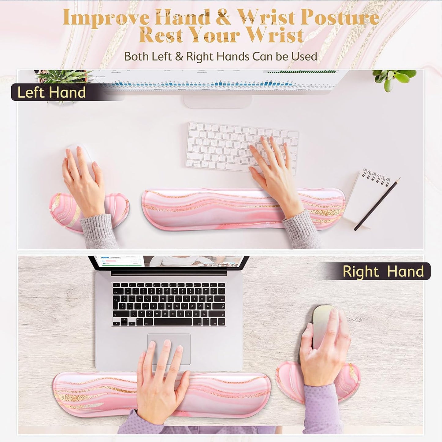 Gimars Upgrade Enlarge Silky and Superfine Fabric Gel Memory Foam Keyboard Wrist Rest Set, Ergonomic Keyboard Mouse Wrist Support for Typing Pain Relief, Comfort for Office, Gaming, Computer