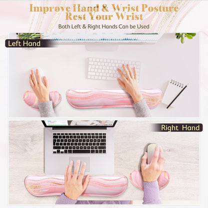 Gimars Upgrade Enlarge Silky and Superfine Fabric Gel Memory Foam Keyboard Wrist Rest Set, Ergonomic Keyboard Mouse Wrist Support for Typing Pain Relief, Comfort for Office, Gaming, Computer