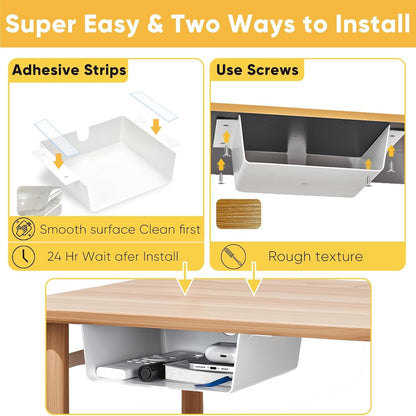 2 Pack Under Desk Hanging Drawer Slide Pull Out, Attachable Clear Acrylic Storage Tray, Easy Hidden Self Adhesive Mount Cabinet Shelf Holder for Tables, Home & Office, Counters, Workstation
